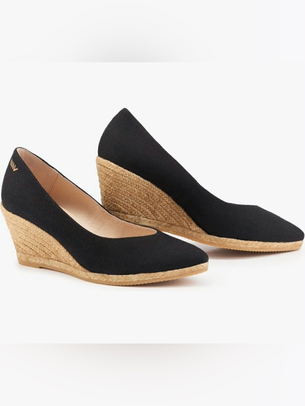 Viscata Barcelona Black Roses Canvas V Cut Espadrille Wedge Pumps